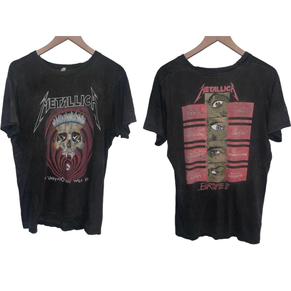 Vintage 1990 Metallica In Vertigo Pushead Europe Justice Tour Band Tee Faded L